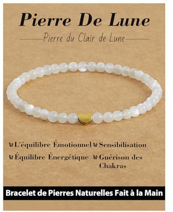 Landorilo Bracciale da Donna, Pietra Naturale da 4 mm con Perline d'Amore Placcate Oro 925, Bracciali Yoga di Cristallo, Regalo di Natale, Compleanno, Anniversario(Pietra di Luna)