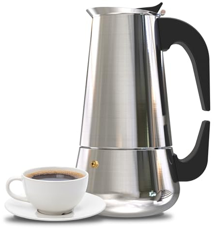 Cafetera Italiana Acero Inoxidable - Cafetera 6 Tazas con Doble Asa para Fácil Apertura, Uso Seguro - Cafetera Italiana Induccion - Cafeteras Espresso Clásica Compatible con Gas, Vitro e Inducción