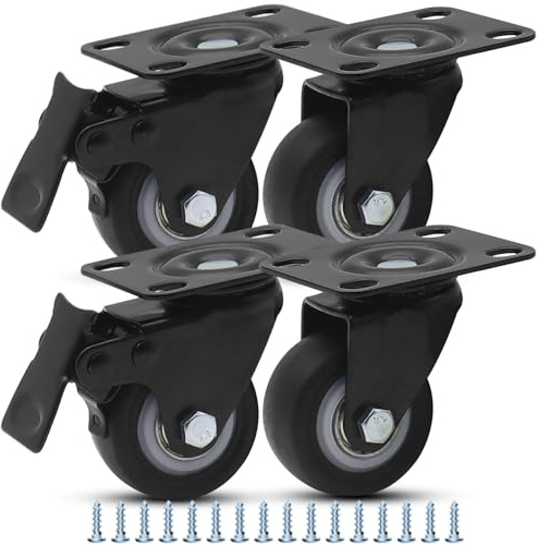 Vyranut Ruedas Giratorias de 50 mm en PU con Freno – Juego de 4 (2 con Freno y 2 sin) – Capacidad Total 125 kg – Rotación 360°, Silenciosas y Antiarañazos – para Muebles, Carros y Bancos de Trabajo