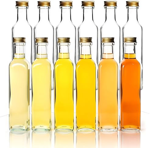 gouveo Juego de 10 botellas Maraska de 250 ml con tapón de rosca dorado - Botella de vidrio vacía para llenar y regalar - Botella real para licor, vinagre, aceite (MFET250G)