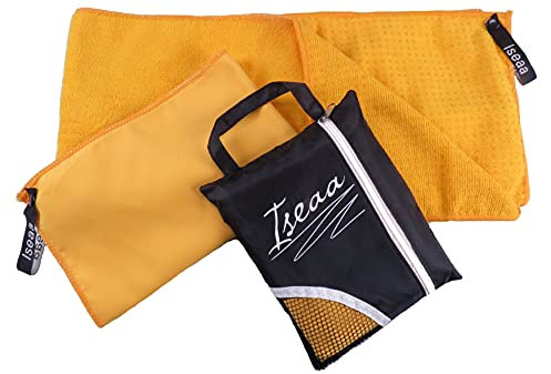 Iseaa 2er Set Mikrofaser Yogatuch Mate Handtuch Badetuch m. Silikon Rutschnoppen Orange