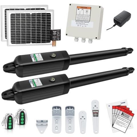TOPENS AD5S Automatic Gate Opener Kit Medium Duty Solar Dual Gate Operator for Dual Swing Gates Up to 16 Feet or Max 550 Pounds Gate Motor Solar Panel