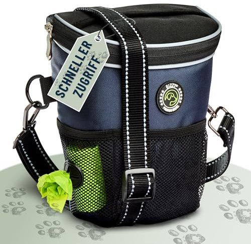 GIZZY® DAS ORIGINAL | Leckerlitasche für Hunde + REGENHAUBE | Leckerlibeutel für Hunde mit praktischer Einhand-Öffnung | Hunde Leckerlitasche für Training & Welpenerziehung | Gassi Tasche Hund [Blau]
