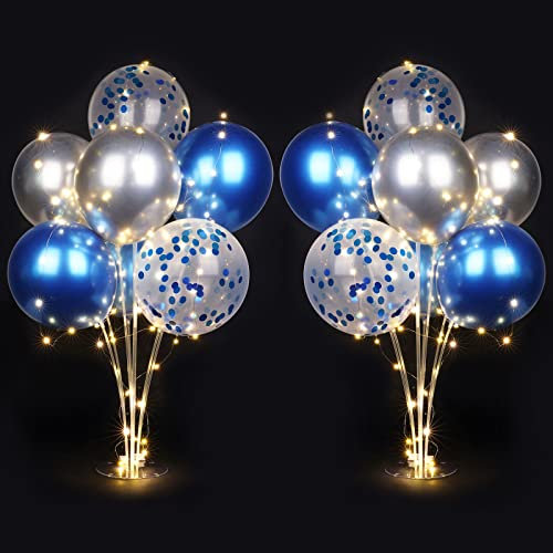 AUAUY 2 Pcs Balloon Decor, Reusable Light Up Column Stand with 16 Balloons and 2 Lights, for Birthday, Baby Shower, Wedding, Graduation Party