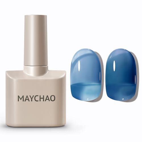 MAYCHAO 15ML Jelly Blue Gel Nail Polish -Nude Gel Polish Sea Blue Translucent Soak Off UV Nail Varnish Neutral Color for Nail Art French Manicure at Home