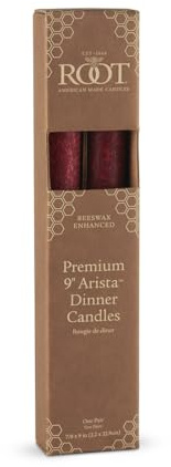 Root Candles 2-Count Unscented Dinner Candles Rustic Dripless Beeswax Blend Timberline Arista Candles, 9-Inch, Garnet Red