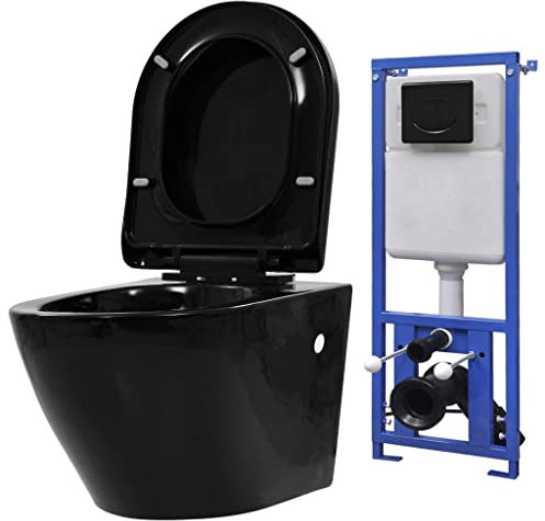 WC Suspendu, Toilette Mural Cuvette WC Toilette suspendue au mur avec réservoir caché Céramique Noir