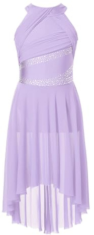 Oyolan Enfant Fille Robe Danse Classique Asymétrique Justaucorps Ballet Leotard Gymnastique Costume Danse Contemporaine Lyrique Tenue Spectacle 5-16 Ans A Lavande 9-10 Ans