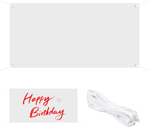 OMJMYY Striscione Bianco Grande 180 x 100cm Vuota Striscione Bianca Banner Personalizzato con Corda da 6 m per Fai da te Disegno Eventi Interni ed Esterni