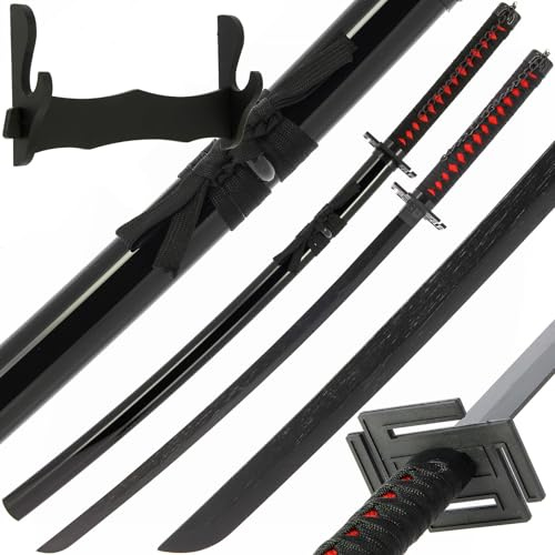 Wooden Sword Anime Bamboo Bokken Training Practice Cosplay Halloween 100cm with Wall Stand