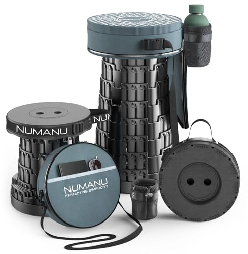 NUMANU 2026 Upgraded Collapsible Stool & 3IN1 Cushioned Carry Bag, 2.5-18 Height Adjustable Max 620lbs, Portable Retractable Telescoping Seat, Foldable Camping Stool or Footrest for Adults (Round)