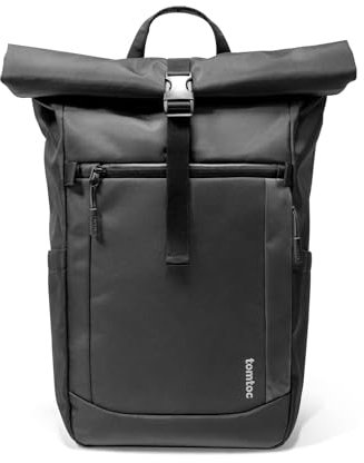 tomtoc Rolltop Rucksack Herren Damen 25L-30L Wasserdicht Schulrucksack Tagesrucksack mit 17,3 zoll Laptopfach, Groß Laptop Travel Backpack Daypack für Uni, Arbeit, Fahrrad, Reisen und Wandern, Schwarz