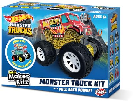 BLADEZ Hot Wheels Toyz Monster Truck Maker Kitz 1 Pack - Assemble Snap-Fit Parts - Add Giant Wheels & 4x4 Power - Includes Cardboard Stunt Ramp - Easy Assembly, No Glue Required - COLOURS WILL VARY