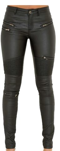 ZC8bdbd Schwarze Hose aus PU-Leder beschichtete Denim-Hose für Damen, sexy, enganliegend, dehnbar, Reiter-Leggings, Schwarz, XX-Large