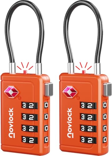 TSA Luggage Locks with Alert Indicator – 4-Digit Travel Padlocks with Flexible Cables for Suitcases, Backpacks & More – Suitcase Locks, 2-Pack, Orange
