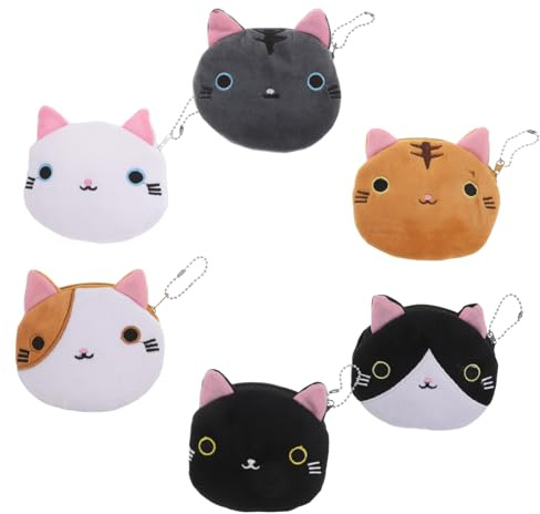 Healeved Porte-Monnaie à Dessin Animé Chat Kawaii, Zip Léger, Nylon Solide, pour Fille Étudiante, Usage Quotidien, Lot de 6 Mini Portefeuilles Multifonctions, Rangement Clés et Pièces