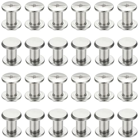 PATIKIL 24 Sets Chicago Screws, 5x8mm(DxH) Chicago Screws Phillips Binding Post Screw Bolts Leather Rivets 304 Stainless Steel Fasteners for Leather Belt Scrapbook Photo Albums, Silver
