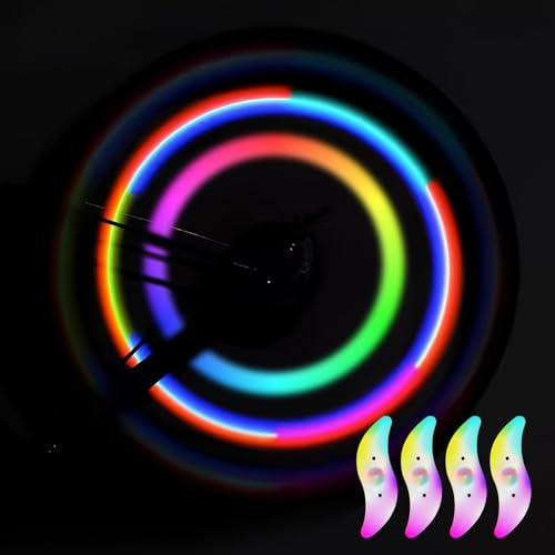 Quwem 4PCS LED Bike Wheel Spoke Lights, Multicolour LED Neon Tire Flash Lamp 3 Flashing Modes Waterproof Color Changing Light Bicycle Accessories Easy to Install Outdoor for Adults and Kids at Night
