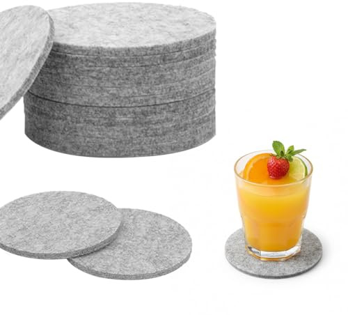 30 posavasos de fieltro redondos, posavasos de fieltro para vasos, posavasos de cristal, posavasos de fieltro, posavasos de fieltro redondos para tazas, mesa, bar, vasos, vasos (gris claro)