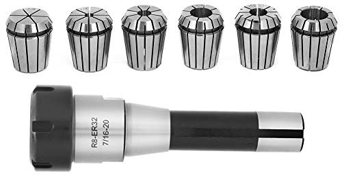 R8 ER32 Collet Chuck Holder, Collet Chuck for CNC Milling Machine, ER32 Spring Collet Set with 6pcs Collets Clamping Range 1-20mm, Metal Tool Holder with R8 Spindle for Machining