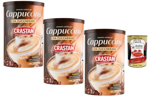 Italian Gourmet - Crastan - Cappuccino Soluble à Sucrer 3x250g 500g Boisson Chaude Instantanée Crémeuse Goût Café Mousseux Pour Environ 40 Tasses – Italian Gourmet Polpa