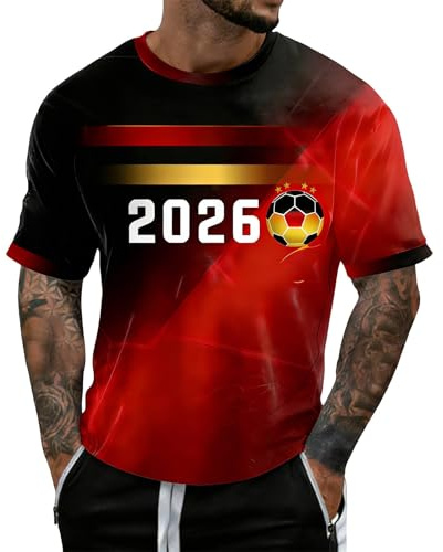 Herren Fußball T-Shirt Deutschland Trikot Fanshirt mit 3D Druck WM Kurzarm Rundhalsausschnitt Lässige Fanbekleidung Sommer Fußball Freizeit Fans Top Public Viewing Tee Shirt 2026 (#1, XXL)