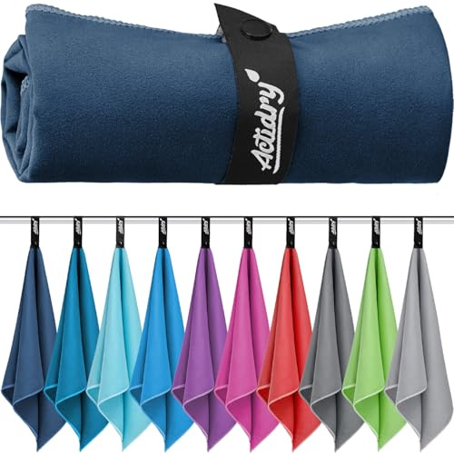 Mikrofiberhandduk - XL/L/M - 10 färger - lätt, snabbtorkande, mycket absorberande - strand, bad, bastu, dusch, pool, simhanddukar, stor - L 90 x 180 cm - marinblå