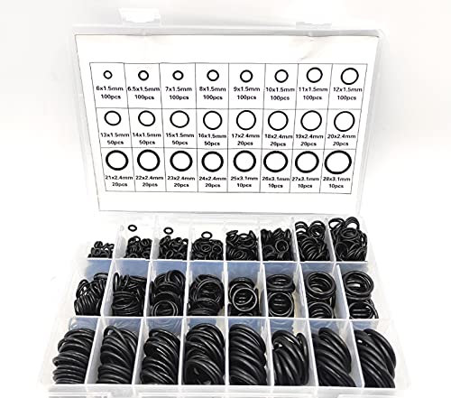 24 Size 1200pcs Nitrile Rubber O-Ring Gasket Ring Assortment Kits 1.5mm 2.4mm 3.1mm Sealing Washer NBR Metric O-Ring Assortment Set for Plumbing,Gas,Automotive and Faucet Repair OD 6mm-28mm