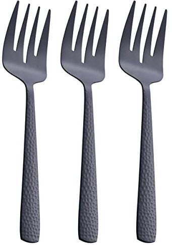 FULLYWARE Forchette da portata in acciaio inox, 24,1 cm, resistente, finitura satinata, 3 pezzi, colore: nero opaco