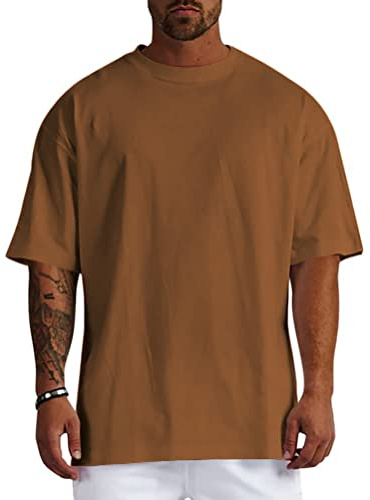 Minetom Oversize T-Shirt Homme Manche Courte à col Rond Manches Courtes Basique Couleur Solide Sweatshirt Top Basic Shirt Crew Neck Vintage Streetwear A Marron XXL