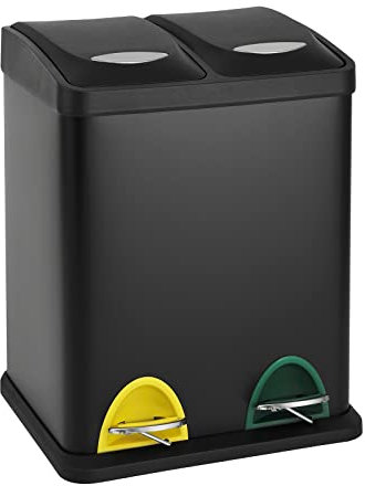 SVITA TC2X8 Mülleimer 16 Liter 2x8L doppelt Abfalleimer kompakt 2er-Mülleimer Kücheneimer Mülltrennung Treteimer Schwarz