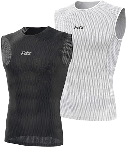 FDX Cool Mesh Base Layer Sleeveless - Men, Women Summer Cycling Vest - Ultralight, Breathable, Anti-Odour Bicycle Skins Tops - Under-Shirts for Running, Gym, Workout Training (Black+White,PO2-XL)