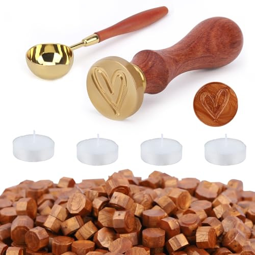 Kit de lacre, 300 piezas de lacre para sobres/invitaciones/tarjetas/regalos/sellos de cera vintage (Amar, Cobre)