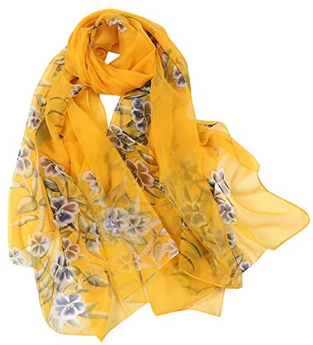 Rrunsv Schal Damen Winter Dreieckschal Loop Schal Scarf Schal Polyester-Leichtgewicht Geburtstag Frauen Damen Schal Gelb Gemustert Dreieck Schal Poncho Dünn Schals Halstuch Schals tücher für Frauen