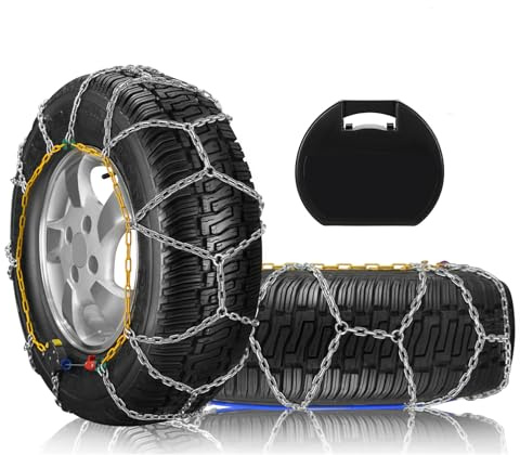 SCITOO HKN110 Snow Chains Quick Easy Installation,Tire Traction Chain for Car Pickup Trucks SUV,Adjustable Universal Emergency Anti-Skid Thickening Tire Chains Width 215 225 235(16 17 18)- Set of 2