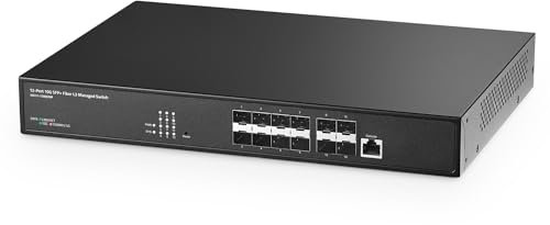 Binardat 12 Port 10 Gigabit SFP Verwalteter Switch, Unterstützt 1G und 10G SFP+-Modul, 240Gbps Bandbreite, L3 Web/CLI Verwaltet, Metall Lüfterloser Glasfaser-Netzwerk-Switch