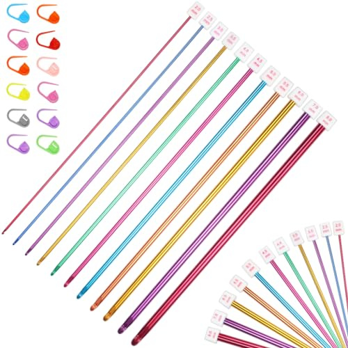 ZGTS Crochet Hooks Set,11PCS Multicolor Aluminum Knitting Needles Kit with Ergonomic Grip Handle Crochet Needles Kit with Stitch Markers for Beginners and Professionals