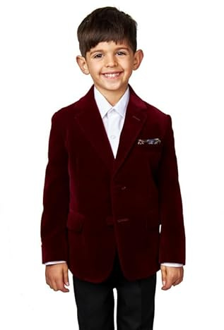 Boys Kids Velvet Tuxedo Jacket Children Wedding Party Tailored Fit Dinner Blazer [KD-BLZ-GARY-BURGENDY-11] Maroon