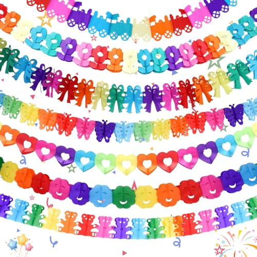 Bunt Girlande Papier Deko, 7 Stück Vierblättriges Kleeblatt Girlanden Regenbogen Hängenden Partygirlanden Deko, für Karneval Fasching Geburtstagsgirlande Partygirlanden Deko