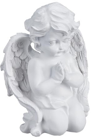 Relaxdays Grabengel betend, Kunststein, Wetter-, Frost- & UV-beständig, H x B x T: 20 x 15 x 11 cm, Grabschmuck, weiß