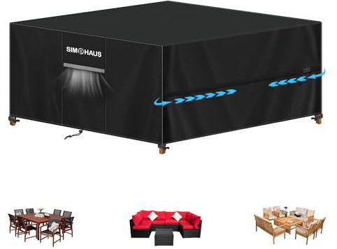 SIMPHAUS Patio Table Covers Waterproof Square Table Cover Outdoor Large Garden Furniture Covers for Winter Garden Sofa Cover Outdoor Rain Covers Windproof Sandproof 420D Oxford Fabric 220x220x90cm