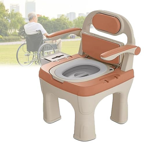 Fahrbar Toilettenstuhl Für Senioren Mit Gepolsterter Sitzplatte, Antirutschenden WC-Stuhl Mit Rückenlehne Und Armlehne, Toilettenrahmen Klostuhl Mit Eimer, Eimer Leicht Herauszuziehen