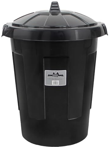 Vivo Technologies 80L Black Plastic Extra Large Dustbin,Round Rubbish Bin With Lockable Lid,Refuse Bin Ideal for Outdoor Rubbish Animal Feed
