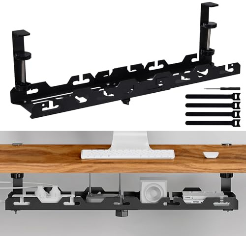 Plateau de Gestion des Câbles sous Le Bureau Rétractable de 44,5cm à 72cm Passe-Câbles pour Bureau Cable Management Tray Organisateur pour Bureau à Domicile Noir