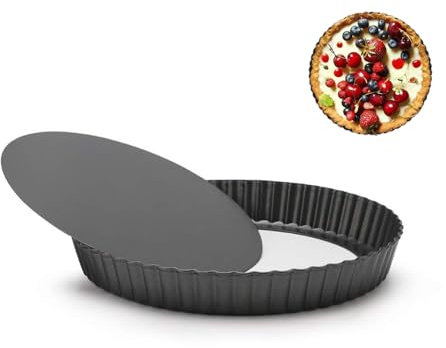 huipinghu Teglia per quiche da 22 cm, teglie da 20,3 cm con base allentata, in latta scanalata, fondo sfuso rimovibile, piatto fondo rotondo, mini stampo per crostate per cottura