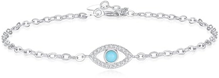 COAI Bracciale da Donna in Argento Sterling 925 con Charm Occhio Turco Turchese Naturale, Bracciale Malocchio Portafortuna