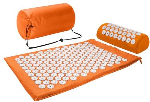 Acupressure Set, Acupressure Mat, Acupuncture Point Massage Cushion, Relief from Neck and Back Pain, Muscle Relaxation and Stress Relief, Sciatica Relief, Carry Bag, Orange White