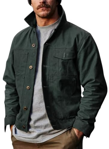 Oanviso Giacca Cargo da Uomo Retro Giacca Multi Tasca Vestibilità Comoda Giacca Camicia a Maniche Lunghe Cargo Detroit Giacca Primavera Autunno Taglio Regolare Giubbotto Camicia A Verde M