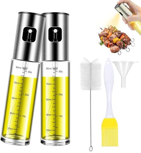 Hsyadazi 2 botellas pulverizadoras de aceite para freidora de aire caliente, spray de aceite para cocinar con escala y embudo, pulverizador de aceite para ensaladas, barbacoas, hornear en la cocina