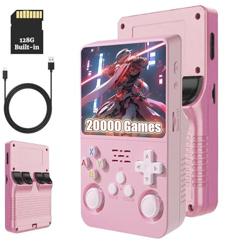 R36S Retro Handheld Game Console, 3.5-inch IPS Screen, 64G, 20,000+ Games, Portable Gaming Device for Kids & Adults, Supports Multiple Emulators (pink)